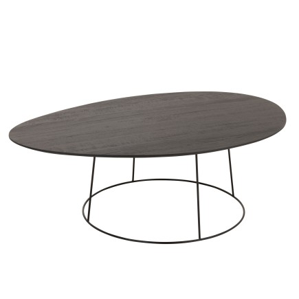 TABLE DE SALON OVALE BOIS/METAL BRUN FONCE