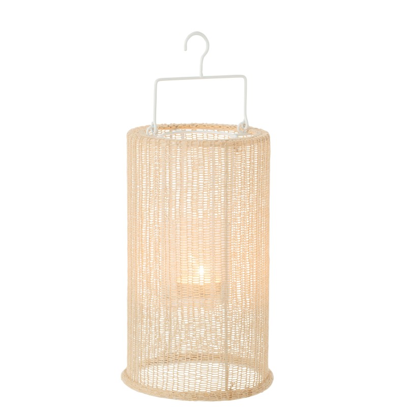 Lanterne suspendue en polyester beige 18x18x33 cm