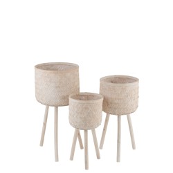 Set de 3 cachepots sur pied en bois naturel 37x37x76 cm