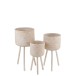 Set de 3 cache-pots sur pied en bois naturel 37x37x76 cm