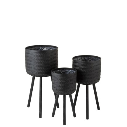 Set de 3 cachepots sur pied en bois noir 37x37x76 cm