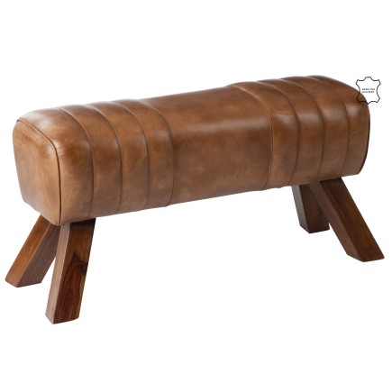 Banc de gymnastique en cuir - bois marron 87x30x46 cm