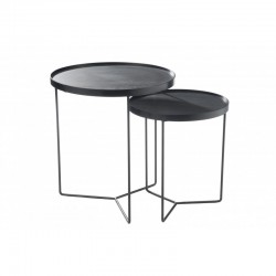 Set de 2 tables gigognes en bois et métal noir 50.5x50.5x56 cm