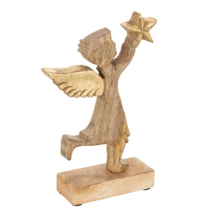 Ángel de Navidad de madera natural 15x2.5x20 cm