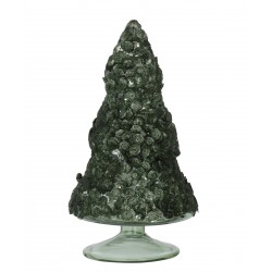 Árbol de Navidad decorativo con efecto helado de vidrio verde oscuro de 12 cm de altura
