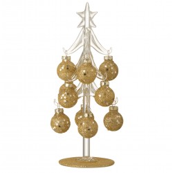 Árbol de Navidad decorativo con bolas de vidrio dorado de 20 cm de altura