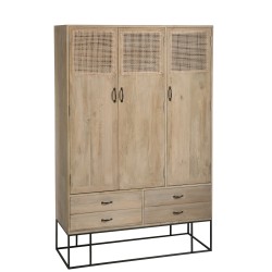 Armoire 3 portes et 4 tiroirs en bois naturel 115x45x175.5 cm