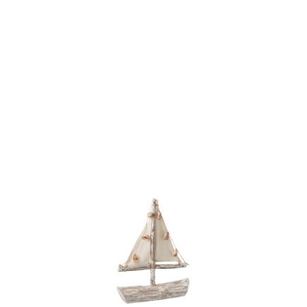 Bateau avec voiles en bois naturel 25.5x7.5x35 cm