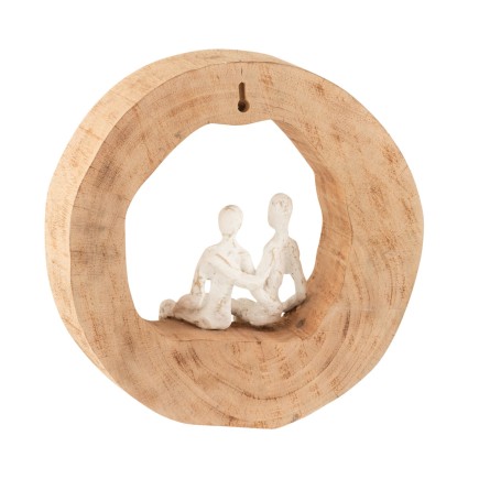 Couple assis dans cercle en bois blanc 29x 6x28 cm