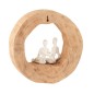 Couple assis dans cercle en bois blanc 29x6x28 cm