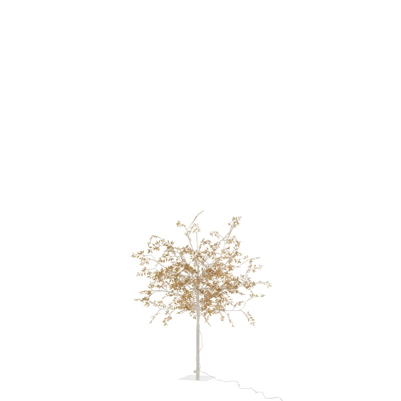 Árbol iluminado con rama y hojas de purpurina dorada. led 100cm