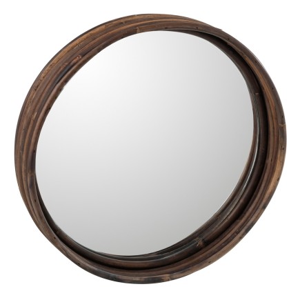 Miroir rond avec bord haut en rotin marron foncé D30cm