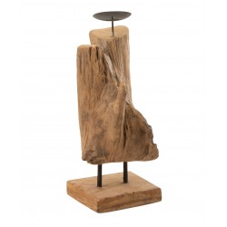 Candelero tronco teca madera natural Alt. 35 cm