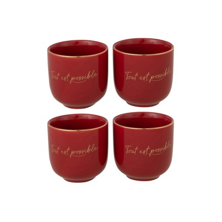 Set de 4 tasses tout est possible en porcelaine rouge 7x7x7 cm