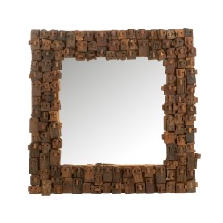 Miroir Carré en Bois Recyclé 90x90 cm - Élégance Écologique