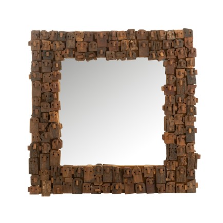 Miroir Carré en Bois Recyclé 90x90 cm - Élégance Écologique