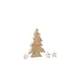 Sapin de Noël décoratif en bois de manguier blanc 12x3x20 cm