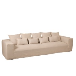 Housse fauteuil et coussins en lin beige 330x105x70cm