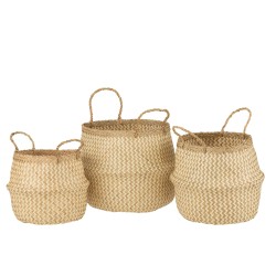 Set de 3 cestas apilables de rafia beige 35x35x17 cm