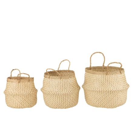 Set de 3 cestas apilables de rafia beige 35x35x17 cm