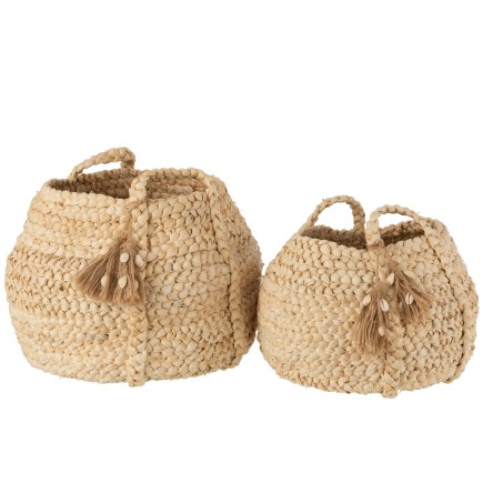 Lot de 2 paniers tressés en bois naturel 29x29x43 cm