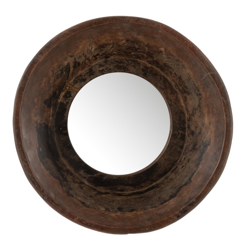 Miroir rond en bois marron 35x35 cm