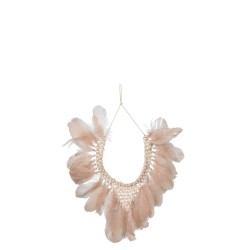 Collier 2 Plumes/Coquillages Boho Saumon