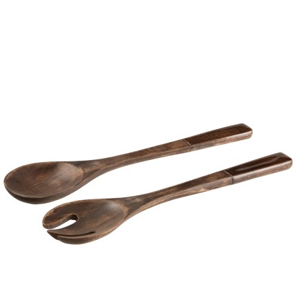 Set de 2 couverts pour salade en bois de manguier marron L30cm