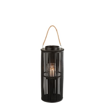 Lanterne cylindrique en bois noir 14x26x60 cm