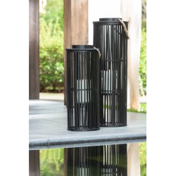 Lanterne cylindrique en bois noir 14x26x60 cm