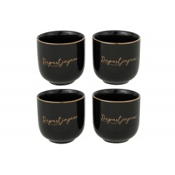 Set de 4 tazas de porcelana negra con diseño alegre de partida, 7x7x7 cm
