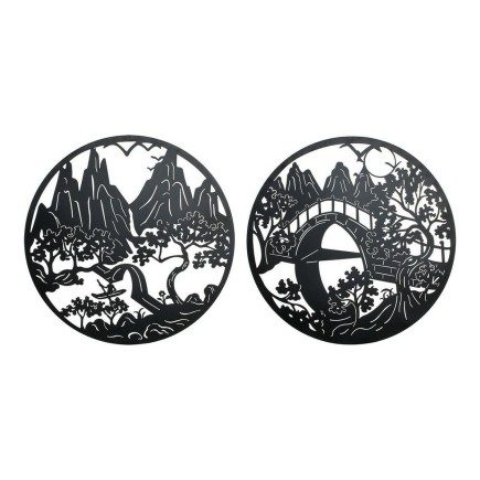 Figurine Décorative DKD Home Decor Paysage Oriental Métal (2 pcs) (98 x 1 x 98 cm)