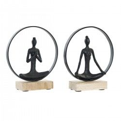 Figurine Décorative DKD Home Decor Noir Marron Aluminium Bois de manguier Yoga Moderne (23 x 10 x 27 cm) (2 Unités)