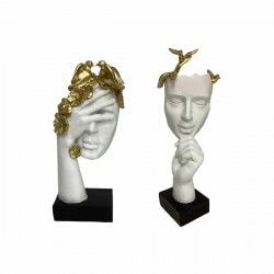 Figurine Décorative DKD Home Decor Visage Doré Blanc Résine (14,5 x 9,5 x 31 cm) (2 Unités)