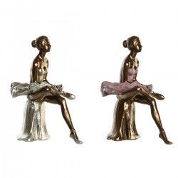 Figurine Décorative DKD Home Decor Rose Blanc Résine Danseuse Classique Moderne (2 Unités) (15 x 10 x 19 cm)