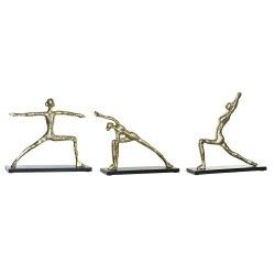 Figurine Décorative DKD Home Decor Aluminium Bois MDF Yoga (3 pcs) (33 x 10 x 35 cm) (35 x 10 x 33 cm) (33 x 10 x 28 cm)