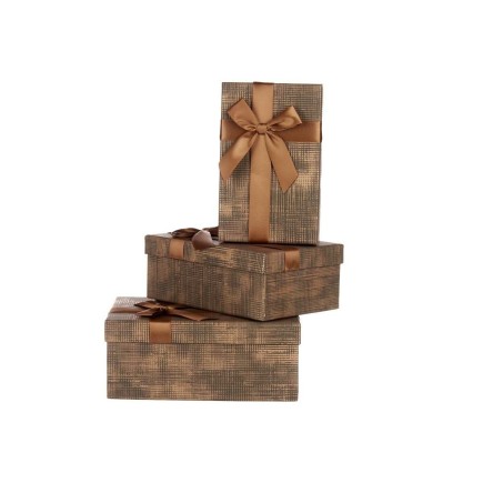 Set de boîtes décoratives Marron Noir Carton Rayures Lien 3 Pièces