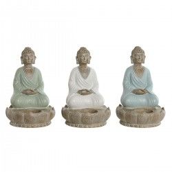 Figurine Décorative Home ESPRIT Blanc Vert Turquoise Buda Oriental 12 x 12 x 18,5 cm (3 Unités)