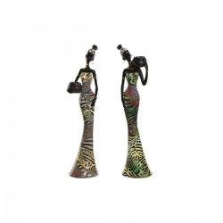 Figura Decorativa Home ESPRIT Multicolor Africana 10 x 7,5 x 38,5 cm (2 Unidades)