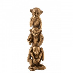 Monos de la sabiduría en resina dorada de 10x10x32.5 cm