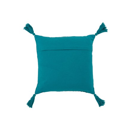 Coussin carré avec coin floches en coton turquoise 46x46cm