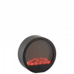 Chimenea decorativa redonda de plástico negro con luces LED, de 35x13x35cm