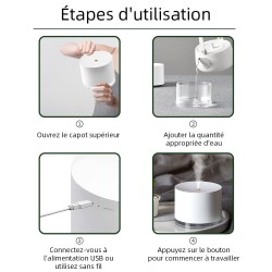 Diffuseur d&39arôme sans fil 780 ml, humidificateur d&39air avec batterie intégrée de 2000 mAh, diffuseur d&39huile essentielle