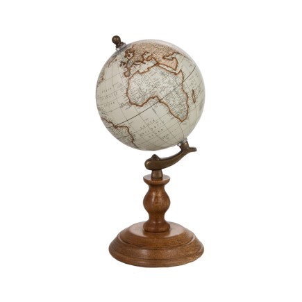 Globe sur pied en bois blanc 15x15x28 cm