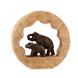 Figura elefante + cría madera de mango aluminio bronce Alt. 30