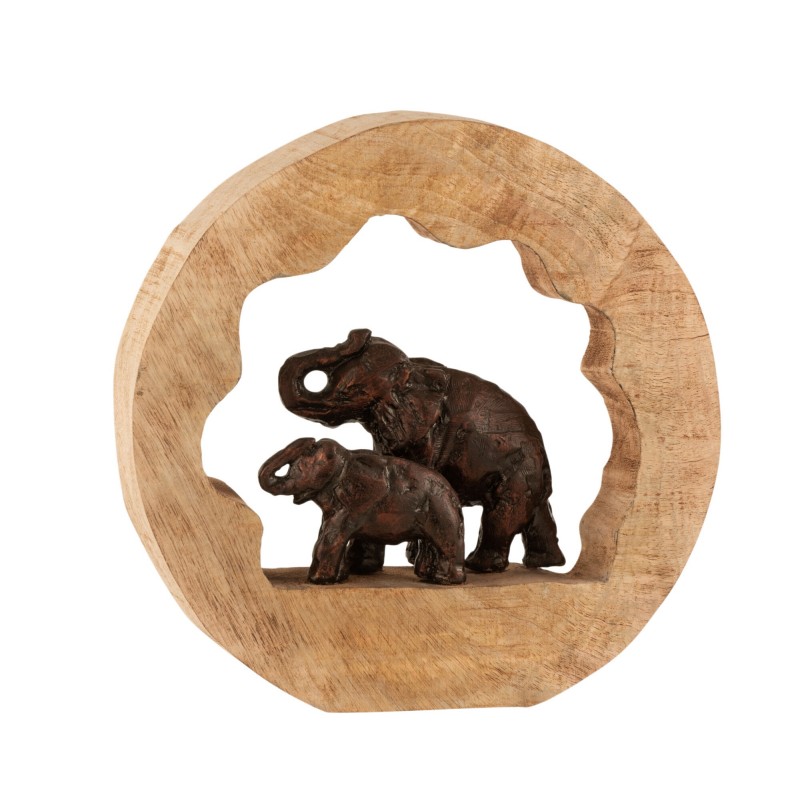 Éléphants en bronze dans bois de manguier naturel 30.5x6.5x30.5 cm