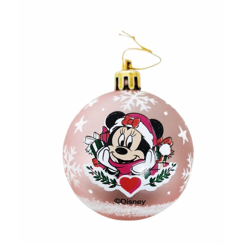 Boule de Noël Minnie Mouse Lucky 6 Unités Rose Plastique (Ø 8 cm)