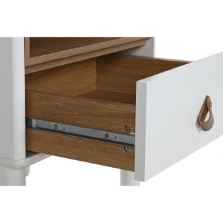 Mesita de Noche Home ESPRIT Blanco Natural Poliuretano Madera MDF 48 x 40 x 55 cm