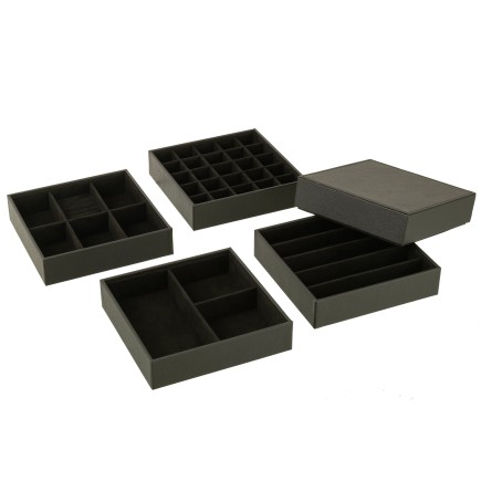 Caja de joyería con 4 compartimentos de madera negra de 19x19x23 cm