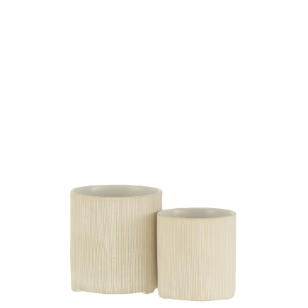 Cache-pot rond en céramique beige 12x12x13 cm